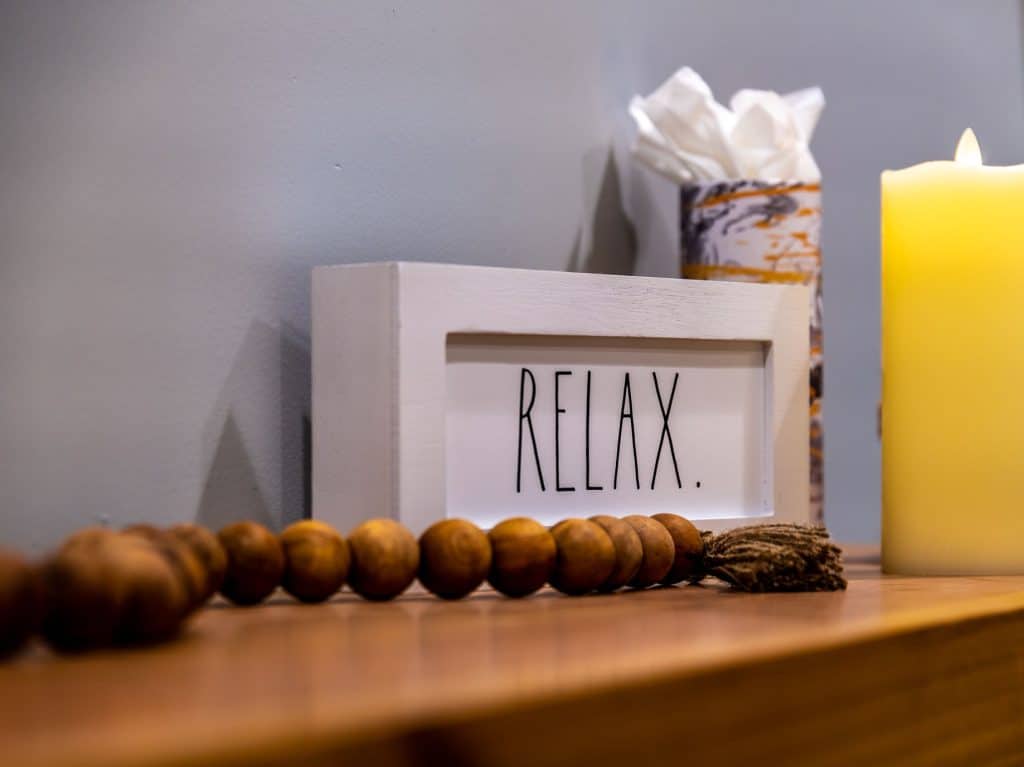 Close up of Relax word decor