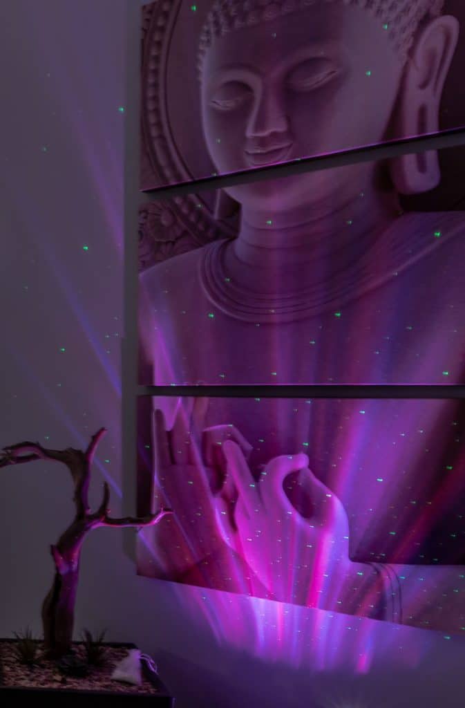 Purple mood lighting over the Buddha painting set